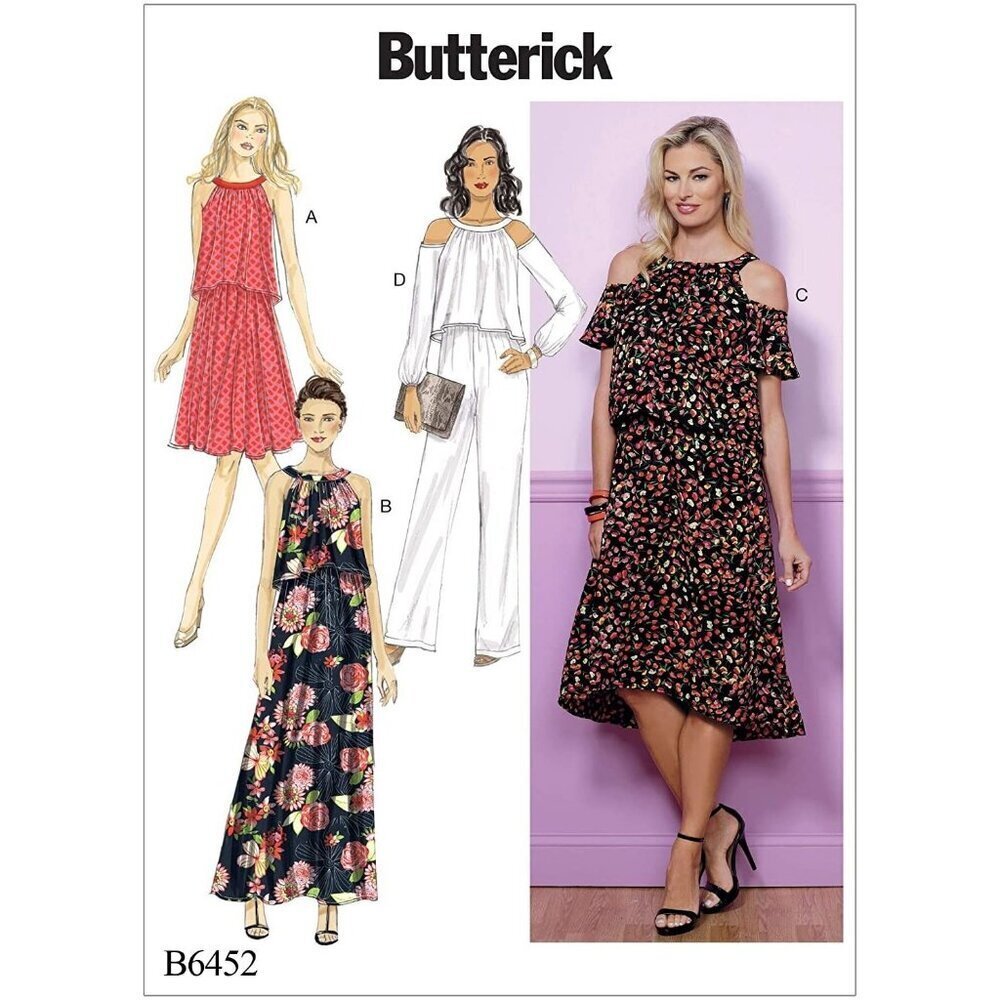 Butterick Sewing Pattern 6452 Dress Jumpsuit Cold Shoulder Size 14-22‎